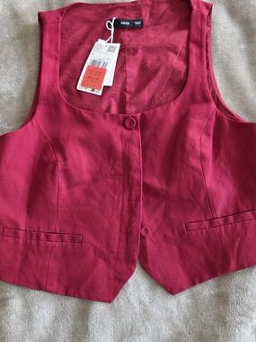 Mango Maroon Linen Suit Vest